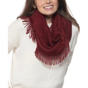 INC Womens Raschel Loop Infinity Fringe Scarf Berry Red Soft Cozy OS